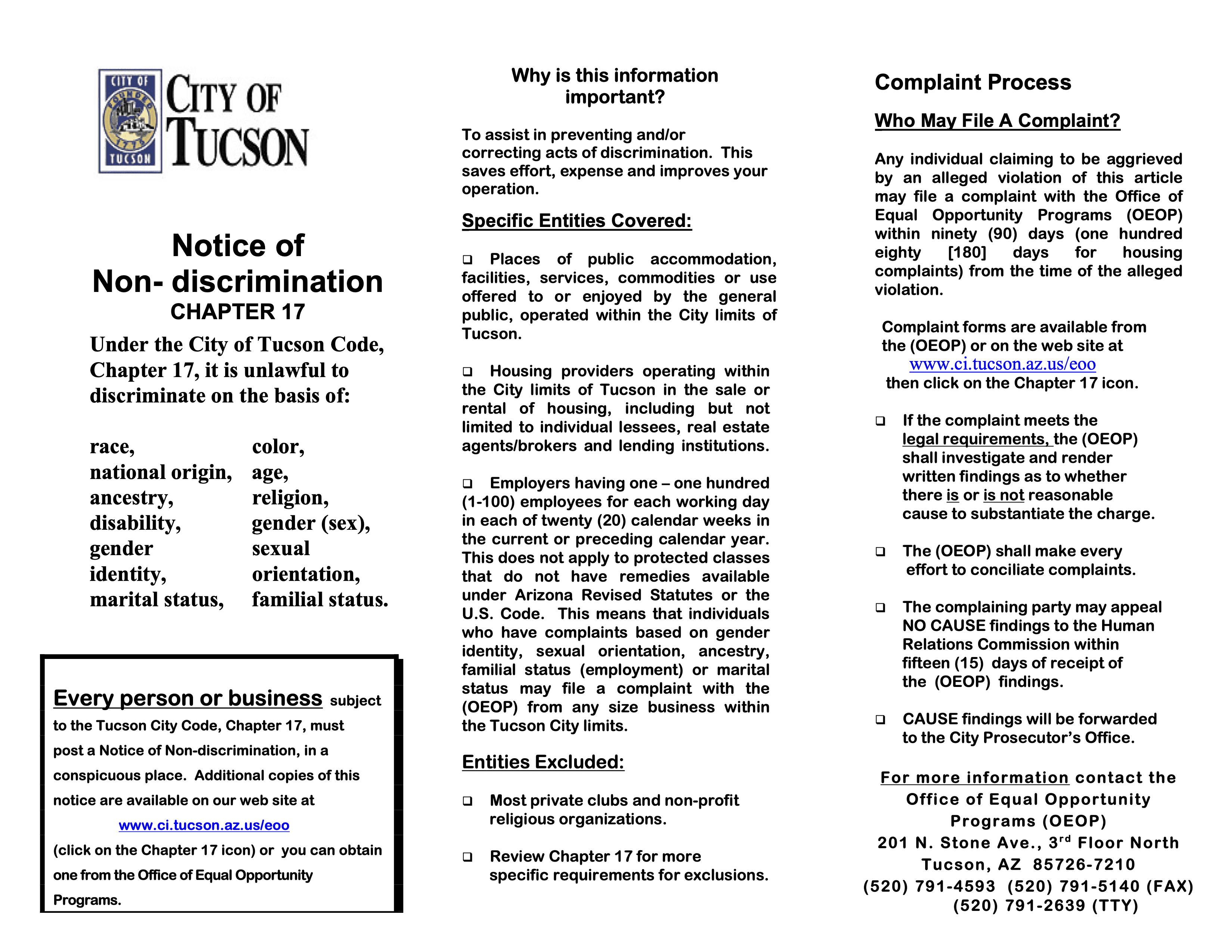Notice of Non-Discrimination — Chapter 17 (Revised 2013)