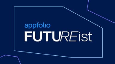 AppFolio FUTUREist event graphic, white text on a dark navy background with light blue outlines