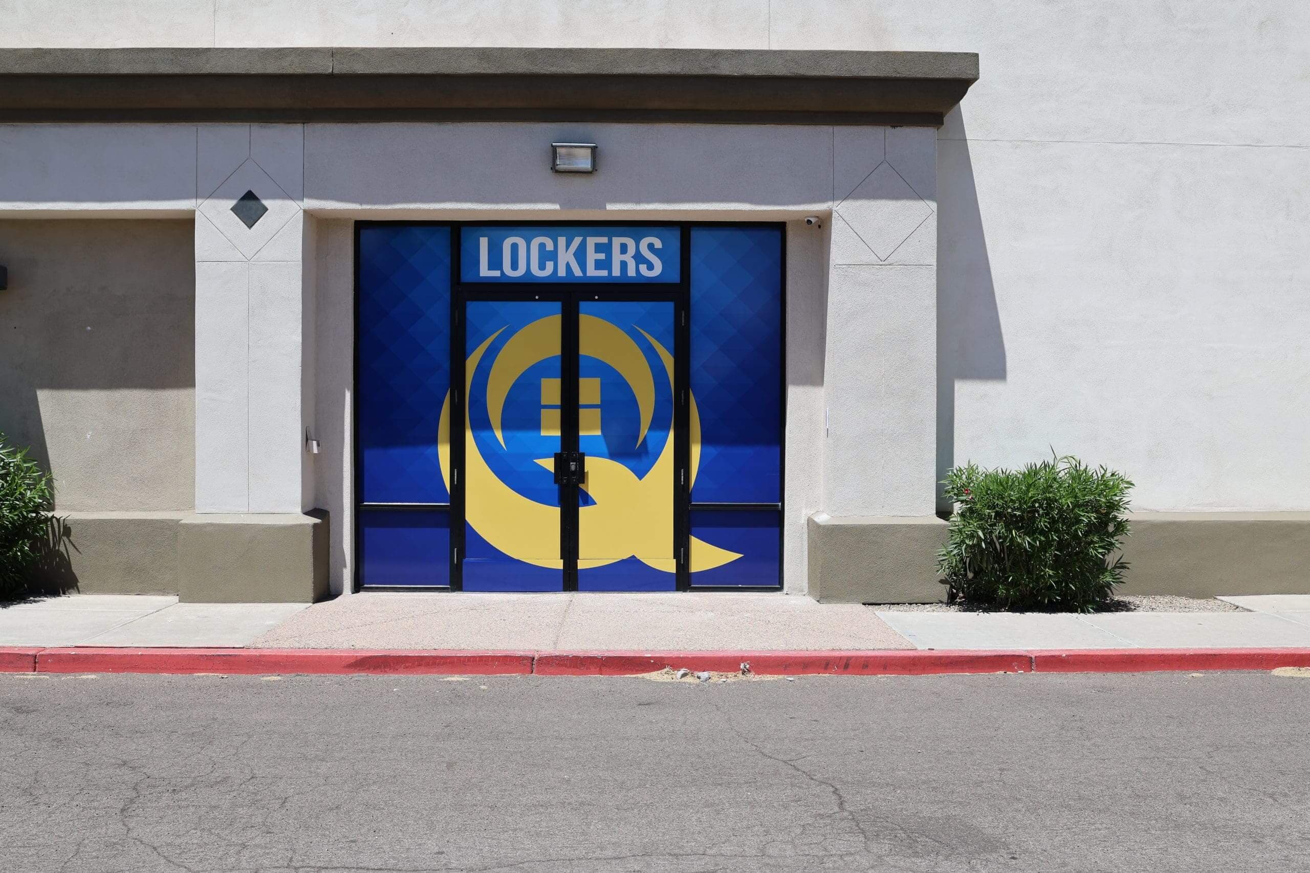 On Q Office front entrance with Lockers doors